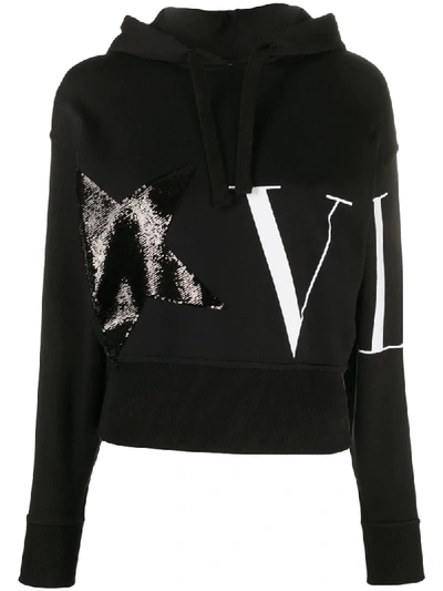 Shop Valentino Vltn Sequinned Hoodie In Black