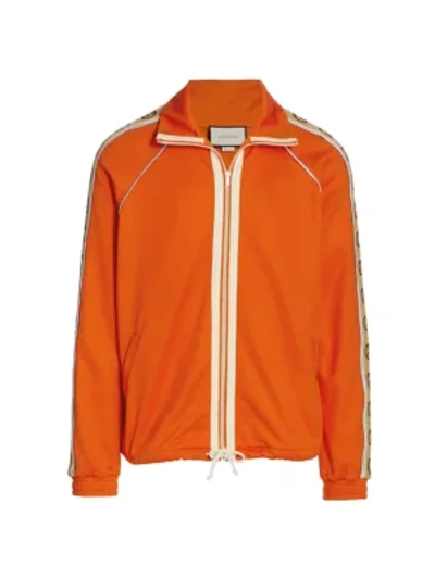 Shop Gucci Men's Technical Jersey Zip Jacket In Orange