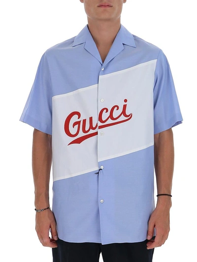 Shop Gucci Oversized Bowling Shirt In Blue