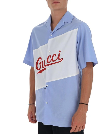 Shop Gucci Oversized Bowling Shirt In Blue