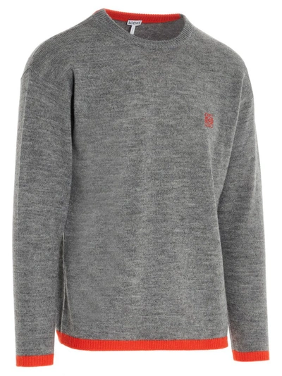 Shop Loewe Anagram Embroidered Crewneck Sweater In Grey