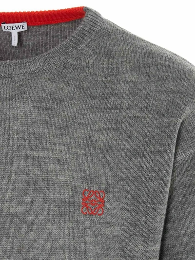 Shop Loewe Anagram Embroidered Crewneck Sweater In Grey