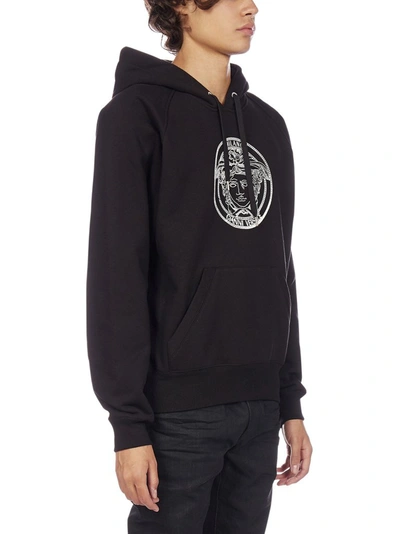 Shop Versace Embroidered Medusa Hoodie In Black