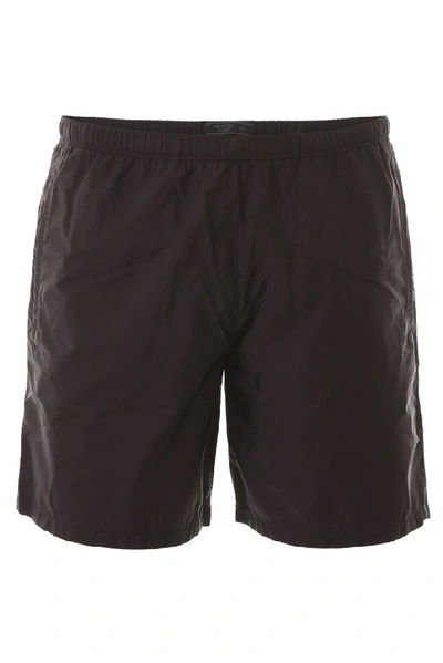 Shop Prada Elasticated Waistband Swim Shorts In Black