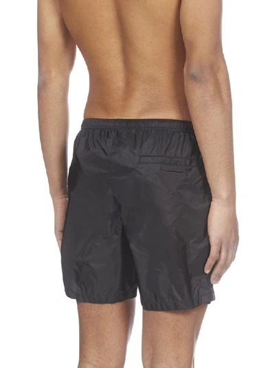 Shop Prada Elasticated Waistband Swim Shorts In Black