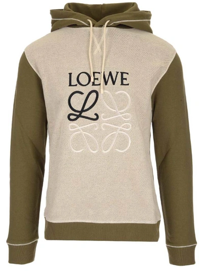 Shop Loewe Anagram Embroidered Hoodie In Green