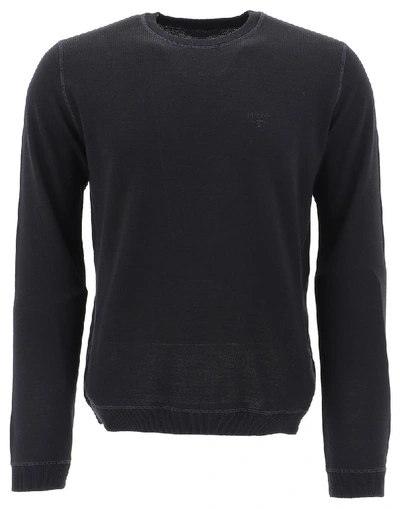 Shop Prada Logo Stitch Detail Sweater In Black