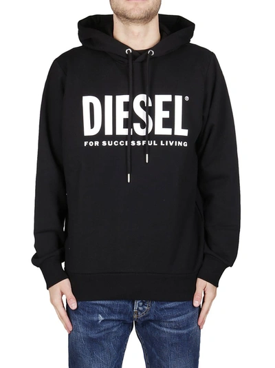 Shop Diesel Logo Printed Hoodie In Black