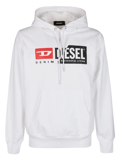 Shop Diesel Spliced Logo Hoodie In White