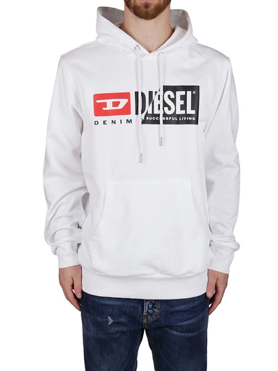 Shop Diesel Spliced Logo Hoodie In White