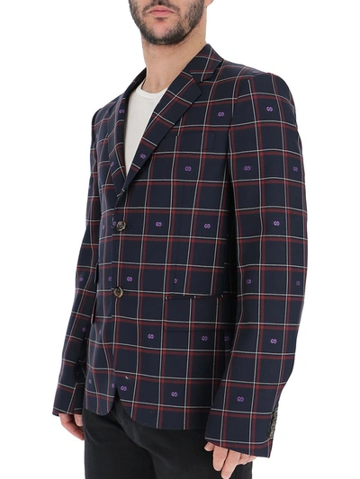 Shop Gucci Checked Blazer In Blue