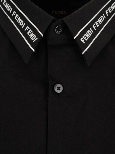 Shop Fendi Logo Tape Motif Collar Shirt In Black