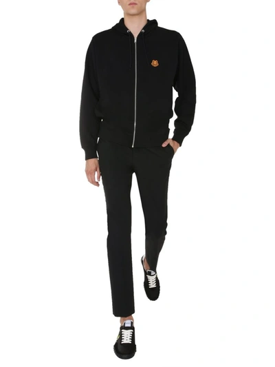 Shop Kenzo Tiger Crest Zipped Hooded Sweatshirt In Black