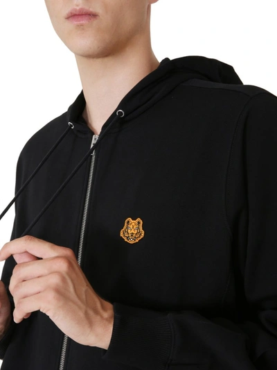 Shop Kenzo Tiger Crest Zipped Hooded Sweatshirt In Black
