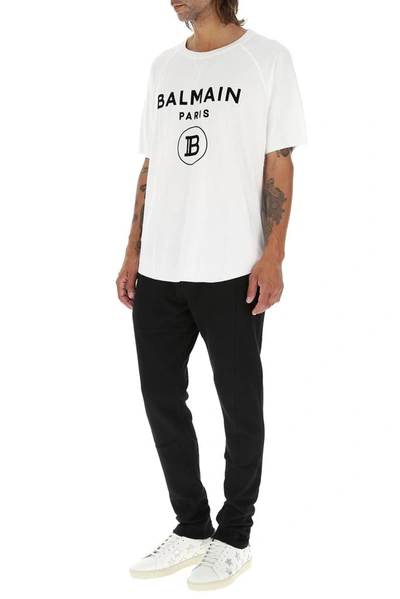 Shop Balmain Logo Printed Drawstring Jogger Pants In Black