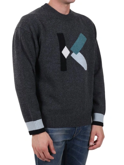 Shop Kenzo K Print Knit Sweater In Grey