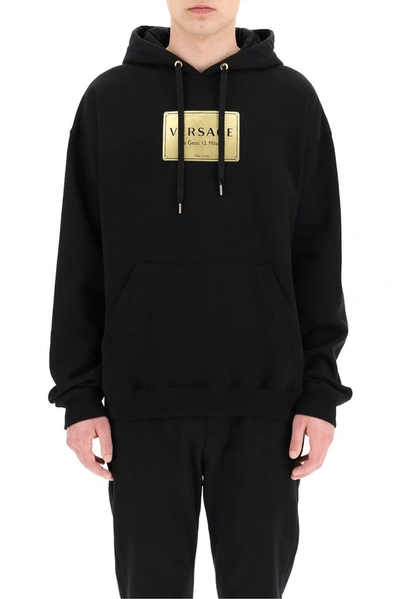 Shop Versace Logo Hooded Sweatshirt In Black