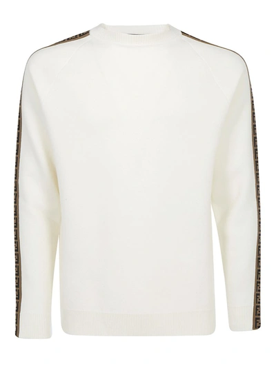 Shop Fendi Ff Motif Band Knitted Sweater In White