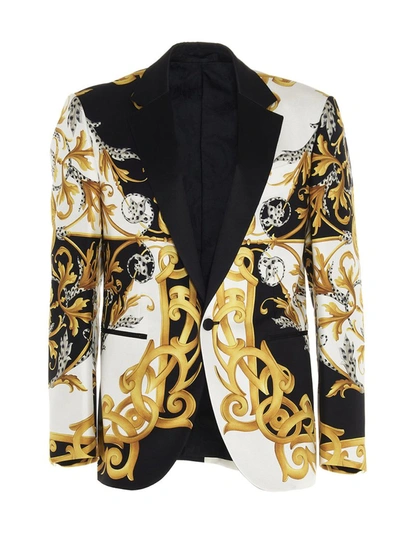 Shop Versace Baroque Tuxedo Blazer In Multi