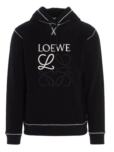 Shop Loewe Anagram Embroidered Hoodie In Black