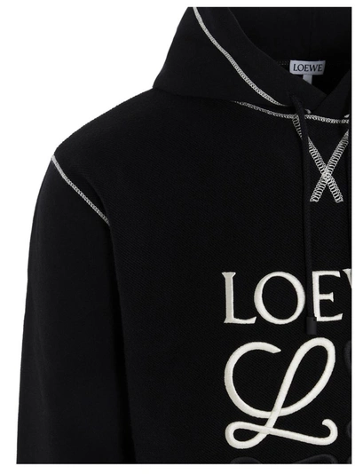 Shop Loewe Anagram Embroidered Hoodie In Black