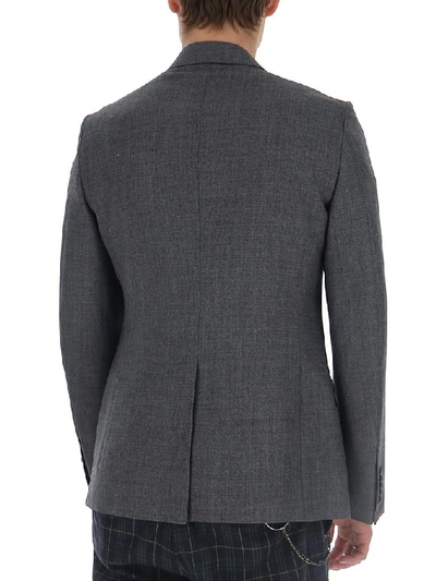 Shop Gucci Double Breasted Stitch Detail Blazer In Grey