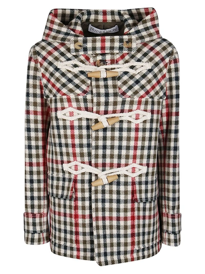 Shop Jw Anderson Plaid Hooded Coat In Multi