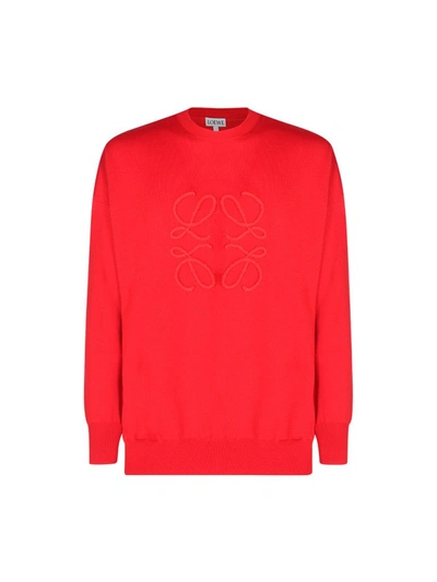 Shop Loewe Anagram Stitch Sweater In Red