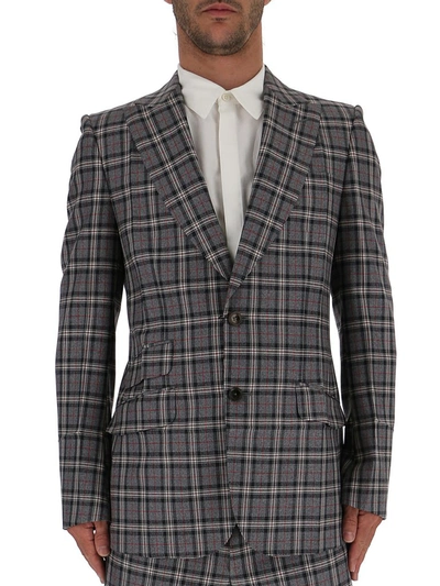 Shop Gucci Checkered Blazer In Grey