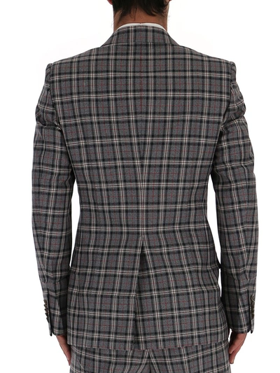 Shop Gucci Checkered Blazer In Grey