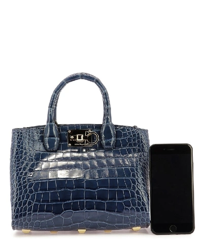 Shop Ferragamo Salvatore  The Studio Tote Bag In Blue