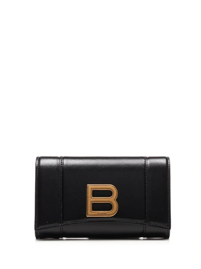 Shop Balenciaga Hourglass Medium Wallet In Black