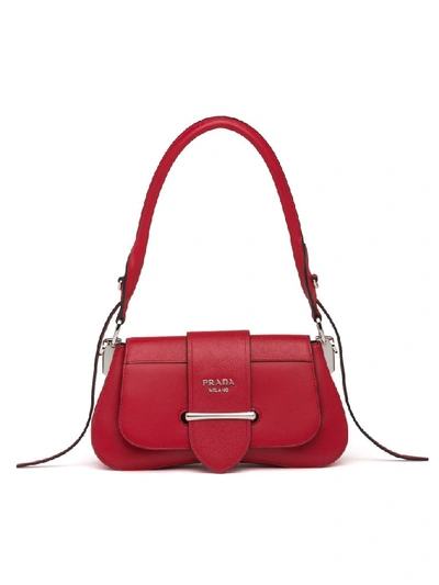 Shop Prada Sidonie Buckled Shoulder Bag In Red