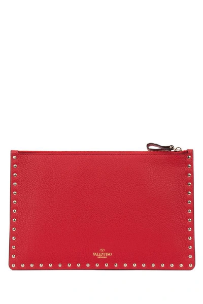 Shop Valentino Garavani Rockstud Clutch Bag In Red