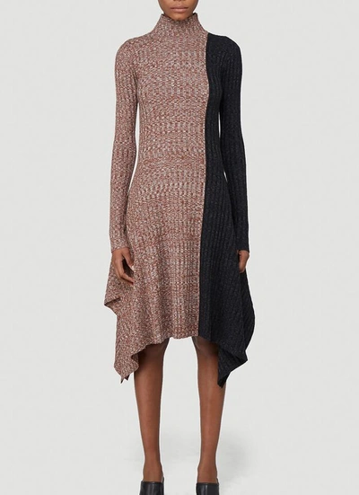 Shop Jw Anderson Asymmetric Contrast Dress In Brown