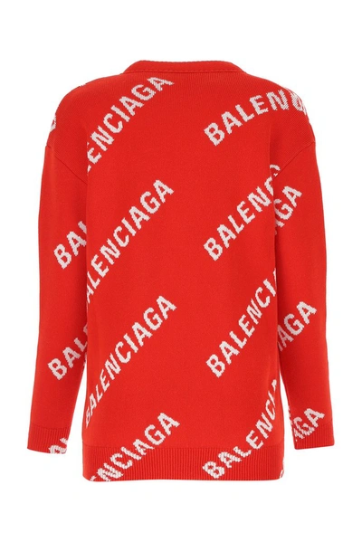Shop Balenciaga All Over Logo Cardigan In Red