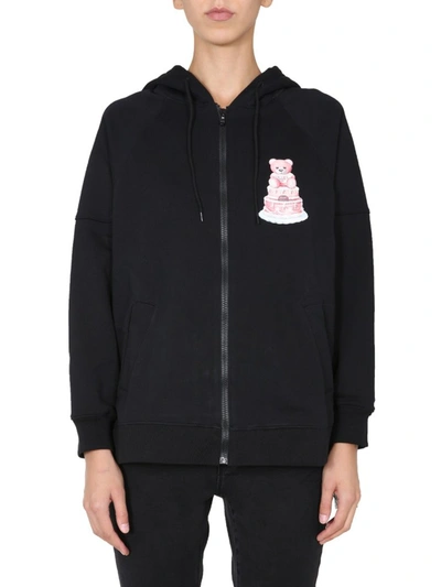 Shop Moschino Teddy Cake Hooded Jacket In Black