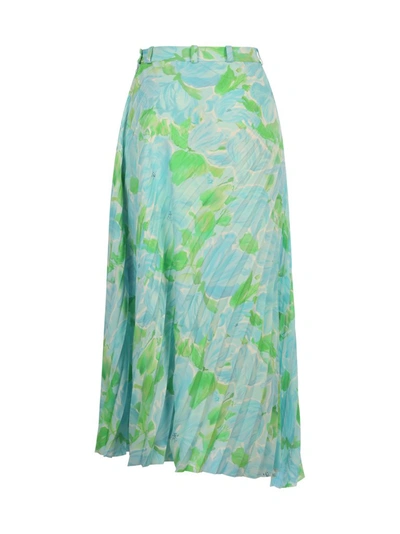 Shop Balenciaga Floral Print Pleated Asymmetric Skirt In Green