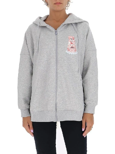 Shop Moschino Teddy Cake Hoodie In Grey