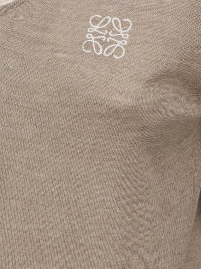 Shop Loewe Anagram Embroidered U Neck Sweater In Beige Mist