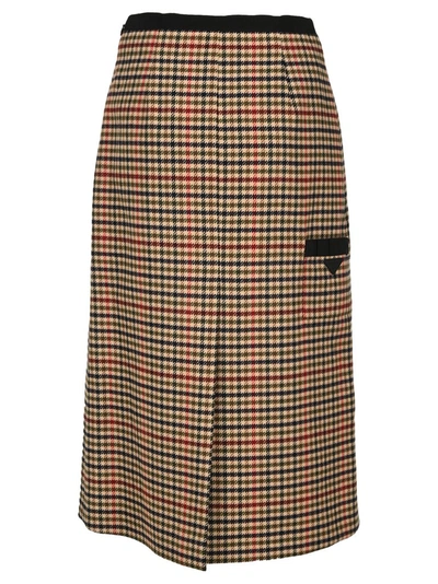 Shop Prada Houndstooth Midi Skirt In Multi