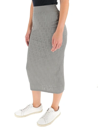 Shop Fendi Ff Motif Midi Skirt In Grey