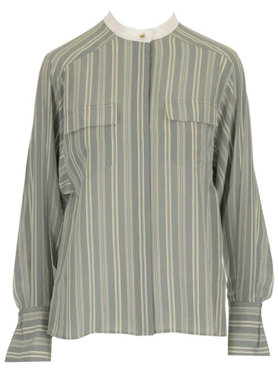 Shop Chloé Striped Mandarin Collar Shirt In Green