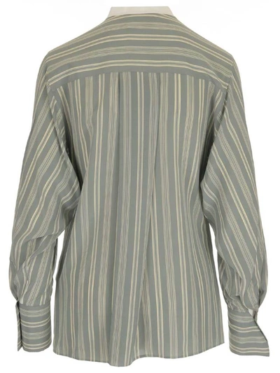 Shop Chloé Striped Mandarin Collar Shirt In Green