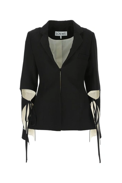 Shop Loewe Tie Cut Panel Sleeve Jacket In Black