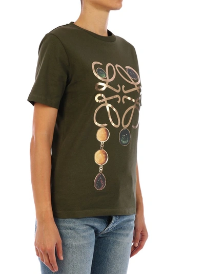 Shop Loewe Anagram Brooch Print T In Green