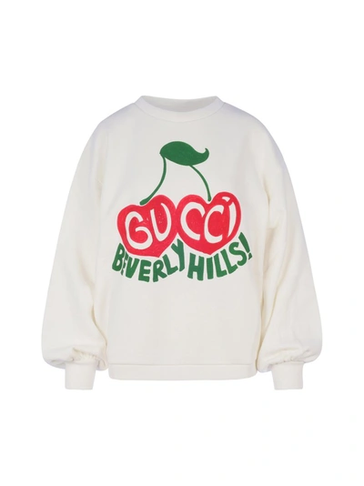 Shop Gucci Beverly Hills Cherry Print Sweatshirt In White
