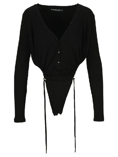 Shop Y/project Button Detail Bodysuit In Black