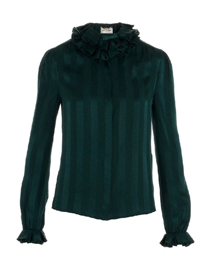Shop Saint Laurent Ruffled Collar Blouse In Green