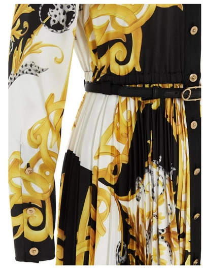 Shop Versace Baroque Pleated Dress In Multi